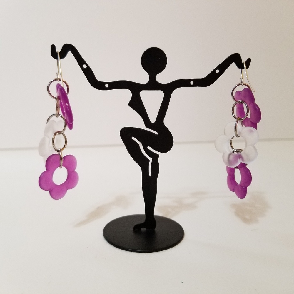 Purple spring flower power dangle earrings